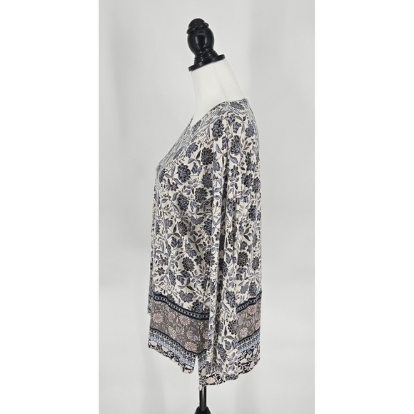 J. Jill Simply Supima Crew Neck Tunic Floral Cotton Long Sleeve Blue Small - Picture 4 of 9